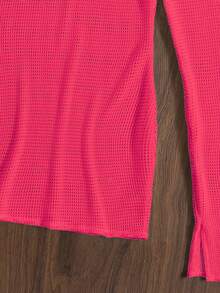 Swim Basics New Summer Women's Sexy Deep-V Cover-Up Featuring A Unique Rose-Pink Mesh Fabric.Swimsuits For Woman.Vacation Outfits Women. - Hot Pink - View 8
