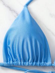 SHEIN Swim Summer Beach Plain Halter Triangle Bikini Top - Blue - View 7