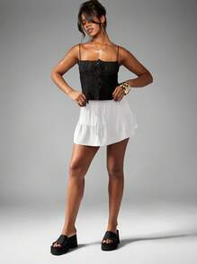 MISSGUIDED Váy mini vải lanh xếp tầng có cạp chun, váy đi biển mùa hè bồng bềnh, đi nghỉ dưỡng - trắng - Xem 6