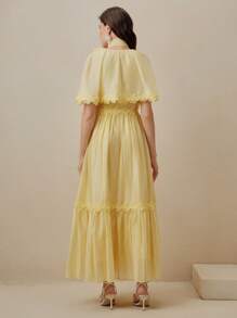 Anewsta Summer Fashion & Vacation Style Floral Lace Patchwork Women's Dress, Butter Yellow - Yellow - View 7