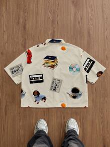 Manfinity Hypemode Camisa casual de manga corta con estampado total para hombres en verano - Caqui - Ver 2
