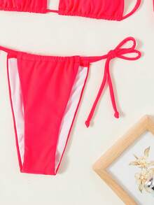 Swim SXY 女士纯色简约日常比基尼套装 - 西瓜粉 - 查看 10