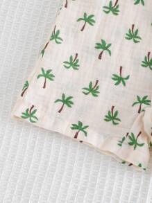 Cozy Pixies Peto de niño bebé con estampado de árbol de coco de dibujos animados, de cuello redondo y sin mangas, shorts, casual y versátil