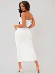 SHEIN SXY Textured Crop Tube Top & Pencil Skirt White Set - White - View 2