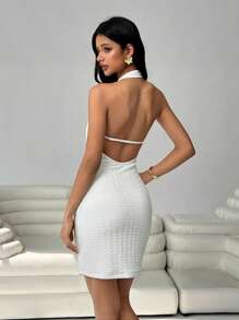 SHEIN EZwear Vestido casual blanco mini para mujeres, vestimenta de moda de verano - Blanco - Ver 2