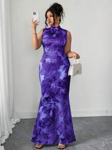Elenzga Floral Print High Neck Sleeveless Dress, High Waisted Slimming Vintage Chic Midi Dress, Elegant Ruffled Waist Belted Maxi A-Line Floral Dress, French Holiday Casual Long Dress, Summer New Vacation Belted Long Dress, Knitted Floral Print Dress