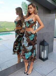 SHEIN ICON 2 piezas Conjunto de prendas de salir de estampado floral vintage country boho estilo Y2k para uso diario - Multicolor - Ver 4