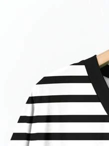 EMERY ROSE Plus Size Women's Casual Striped Print V-Neck Loose Bat Wing T-Shirt, Summer Suitable For Going Out - Multicolor - View 6