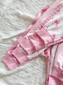 Newborn Baby Girl Cute Graphic Versatile Knit Striped & Pink Star Pattern Jumpsuit, Pants, And Gloves 5Pcs/Set Cartoon - Multicolor - View 8