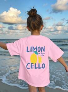 SHEIN Young Girl Basic Short Sleeve Pale Pink Round Neck Casual Top, Summer Funny Shirts For Girls Little Girl Shirts Little Girls Tshirts Lil Girls Clothes School Clothes Back To School Clothes Puppy Keep Puppy Graphic Tees