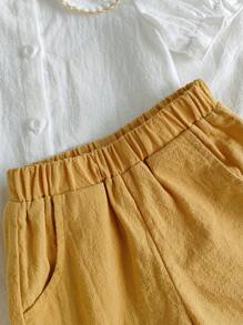 SHEIN Vintaside Kids طقمين ملابس أنيقة وعصرية للأطفال البنات لفصلي الربيع والصيف، طراز القرية المجعد المنقش