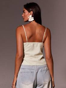 Athîral Top de tirantes de popelina a rayas para mujer, para las cuatro estaciones - Amarillo - Ver 2