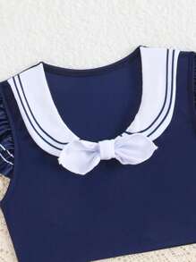 女童泳衣套装，女童可爱海军风印花比基尼套装（4-7岁） - 彩色 - 查看 3