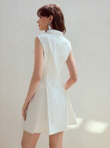 MOTF STUDIO VESTIDO CORTO DE ALGODÓN 100% CON CUELLO CEÑIDO Y CINTURA ELEGANTE - Blanco - Ver 6