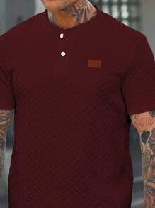 Manfinity CasualCool Men's Round Neck Short Sleeve Casual T-Shirt And Drawstring Waist Shorts Set Casual Two Pieces Set Men - Burgundy - View 3