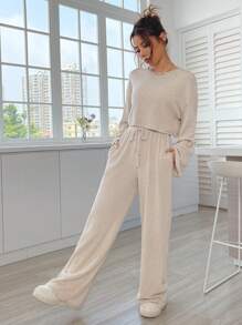SHEIN EZwear Tricou crop și pantaloni cu șnur în talie