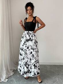 Elenzga Women's Elegant Tie-Bow Decor Ruffle A-Line Flowy Dress, Graceful Design, Suitable For Spring & Summer - Multicolor - View 5