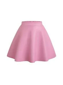 Tween Girls Fashionable Casual Silver PU Leather Pleated Mini Skirt - Pink - View 3