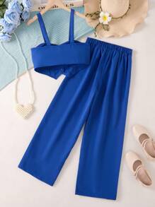 SHEIN 2 pezzi/set elegante completo per ragazze pre-adolescenti composto da canottiera e pantaloni