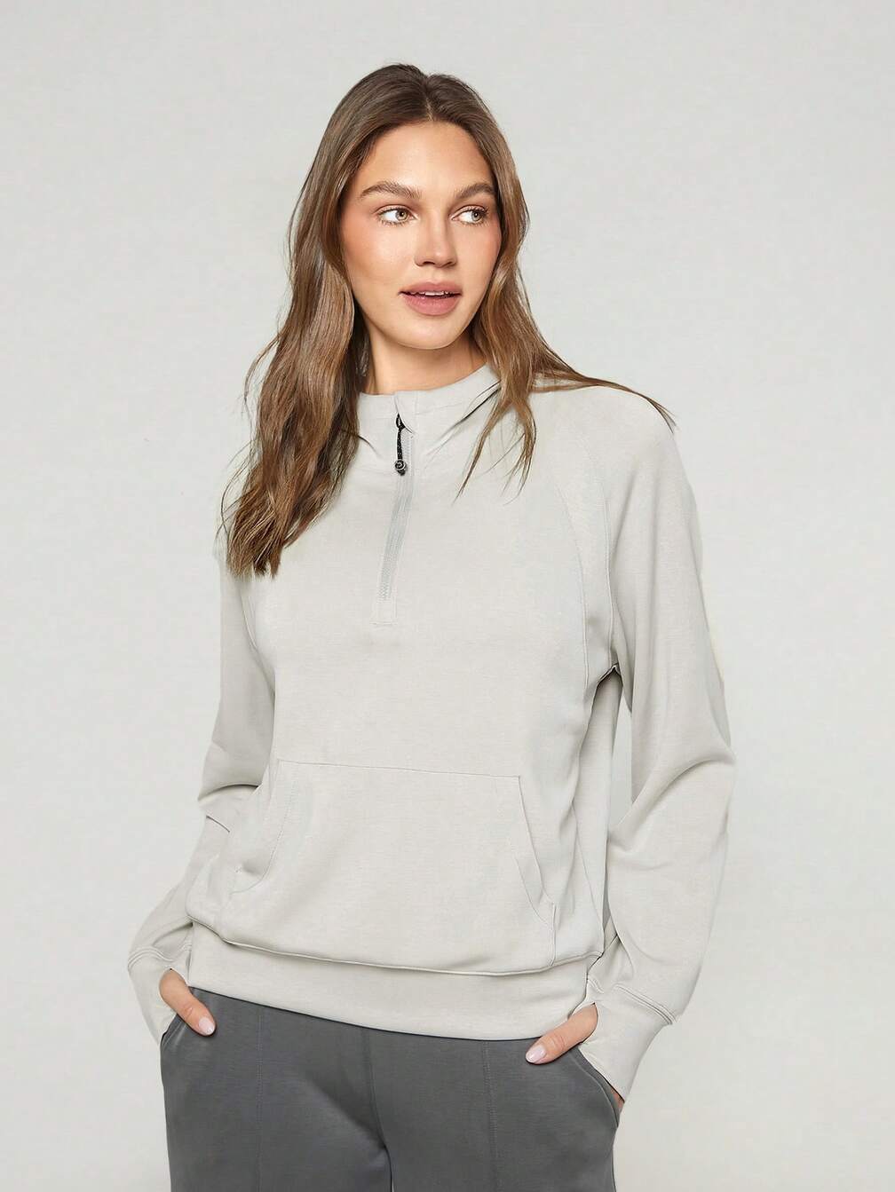 Modal Silk Touch Oversized Long Sleeve Half-Zip Sweatshirt Spring