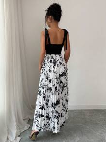 Elenzga Women's Elegant Tie-Bow Decor Ruffle A-Line Flowy Dress, Graceful Design, Suitable For Spring & Summer - Multicolor - View 2