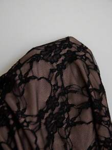 Elamini Black Lace Floral Sheer Metal Buckle Decor Halter Backless Tie Waist Ruffle Asymmetric Hem Mini Dress, Elegant Vintage Sexy Beach Holiday Cocktail Party Summer - Black - View 6