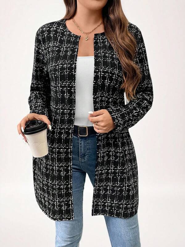 SHEIN LUNE Plus Size Casual Open Front Long Sleeve Fitted Fashionable Jacket Winter Clothes Party Clothing Sequin,Stylish Everyday Wear,Office Wear, Old Money,Everyday Casual Holiday Outfit