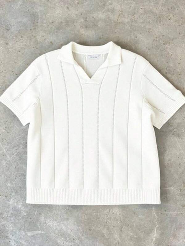 SHEIN T-shirt polo texturé confortable au col rabattu, style de rue décontracté pour adolescents. Polyvalent pour les déplacements, l'école, le quotidien, les vacances, les sports. Adapté pour le printemps/l'été