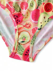 Set de 2 piezas de ropa interior cómoda y linda con estampado de frutas tropicales para adolescentes chicas - Multicolor - Ver 3
