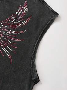 ROMWE MEN Áo thun nam cổ tròn phong cách Gothic họa tiết xương khô đính đá, thích hợp cho Halloween. - màu đen - Xem 4