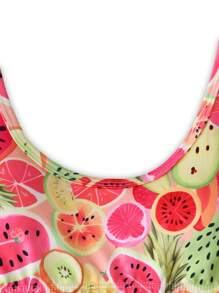 Set de 2 piezas de ropa interior cómoda y linda con estampado de frutas tropicales para adolescentes chicas - Multicolor - Ver 4