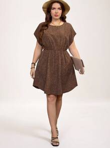 SHEIN LUNE 大码休闲豹纹蝙蝠袖中长连衣裙女士夏季服装度假服装女士海滩春假波西米亚风/波西米亚风、度假服装、度假连衣裙、户外日常穿着必备太阳裙休闲 - 彩色 - 查看 6