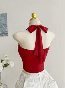 SHEIN EZwear Parte superior de camisola sin espalda con cuello halter de unicolor y talla grande, para verano