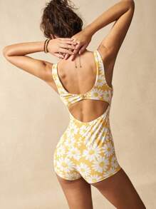 VARSIVA 女式雏菊印花露背连体泳衣（含短裤） - 彩色 - 查看 2