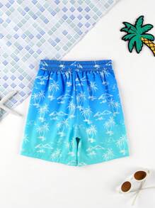 SHEIN Young Boys Blue Coconut Tree Print Summer Beach Swim Trunks Shorts Boys Swim Trunks Boys Beach Shorts Swim Trunks For Boys Beach Shorts For Boys Tween Boy Beach Clothes - Multicolor - View 2