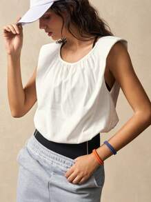 VARSIVA Camiseta deportiva de unicolor sin espalda para mujer, top de verano para entrenamiento de mujer - Blanco - Ver 8