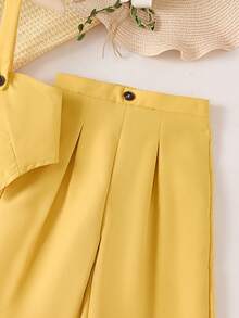优雅两件套少女吊带上衣和裤子套装 - 黃色 - 查看 4