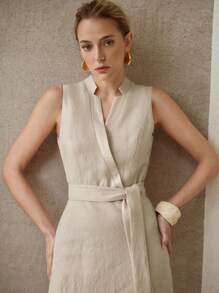 MOTF PREMIUM VESTIDO DE LINO CON CINTURÓN