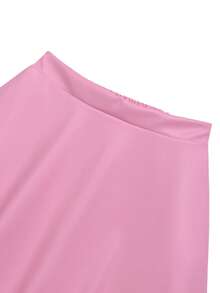 Tween Girls Fashionable Casual Silver PU Leather Pleated Mini Skirt - Pink - View 4