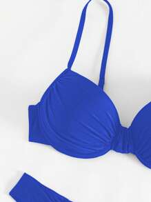 Swim Basics 2pcs Women Summer Solid Color Sexy Supportive Ruched Tankini Top And Bikini Bottoms, Beach Vacation Swimsuit Set - Royal Blue - View 3
