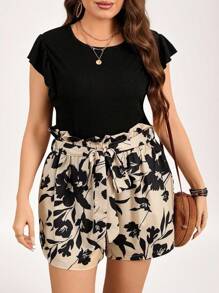 SHEIN LUNE Plus Size Women 2 Pieces Set With Ruffle Sleeve