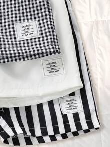 3pcs Infant & Toddler Boys' Casual Style Khaki Plaid, Black & White Striped, Solid Color Shorts, Suitable For Everyday Wear, Vacation, Outings, Summer Essential Boys Outfit Sets Baby Summer Boy Summer Clothes Baby Boys Sets Summer Clothes For Toddlers Boy Clothes For Baby Summer Summer Outfits For Baby Boy