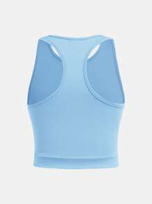 SHEIN Leap Crew Tween Girl Knitted Solid Tank Top And Pants Sportswear Set 4Pieces 2 Color Set, For Daily Wear, Back To School - Baby Blue - View 9