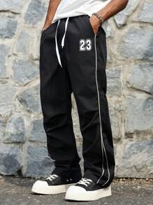 Manfinity Hypemode Men's Street Casual Collegiate Style Y2k Sweatpants, Summer Streetwear Track Pants, Fall - Black - View 6