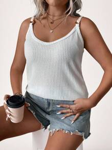 SHEIN LUNE Plus Waffle Knit Cami Top - White - View 4