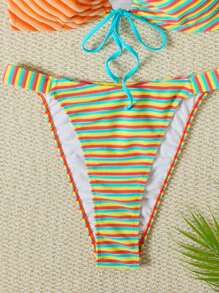 SHEIN Swim Curve 大码彩色条纹印花分体泳衣套装