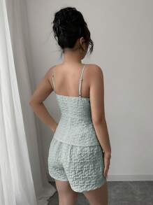 Elenzga 2pcs/Set Women Jacquard Camisole Top And Shorts Set