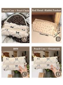 1 件蝴蝶结笔袋刺绣笔袋，女士/学生文具收纳袋，耳机收纳配件，返校，可爱多功能收纳袋，铅笔盒，化妆包，文具，化妆品，护肤品，口红，刷子，硬币，小物件，返校，学校用品 - 彩色 - 查看 12