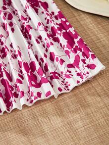 Conjunto de 2 piezas para el Día de San Valentín para niñas adolescentes: Cárdigan con mangas con volantes y vestido plisado con estampado floral, elegante, para primavera/verano - Multicolor - Ver 3