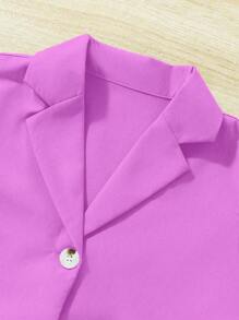 SHEIN Conjunto de 2 piezas de niña preadolescente con top de manga corta de unicolor y pantalones largos, de moda para el verano - Morado - Ver 5